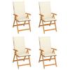 Garden Chairs 4 pcs with Cream Colored Cushions Solid Teak Wood