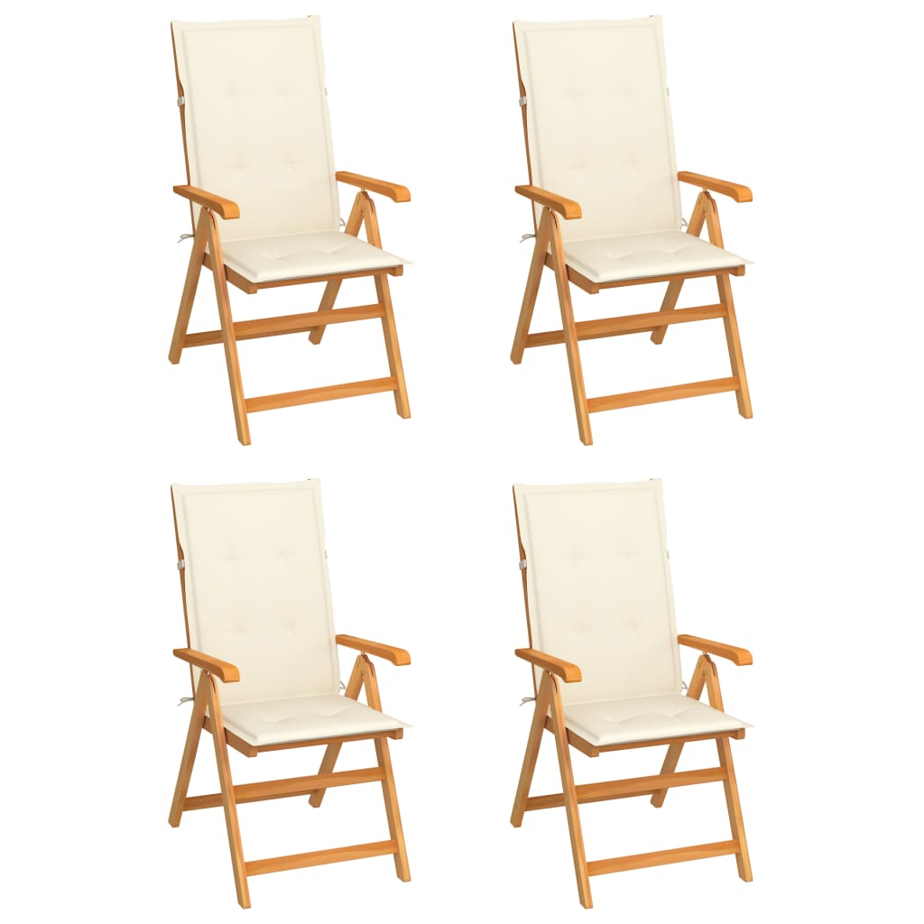 Garden Chairs 4 pcs with Cream Colored Cushions Solid Teak Wood