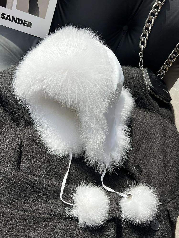 Fox Fur Ear Protection Fur Lei Feng Hat Female Ski Hat Parent-child Furry Hat Headband Hat Thickened Warm Snow Hat