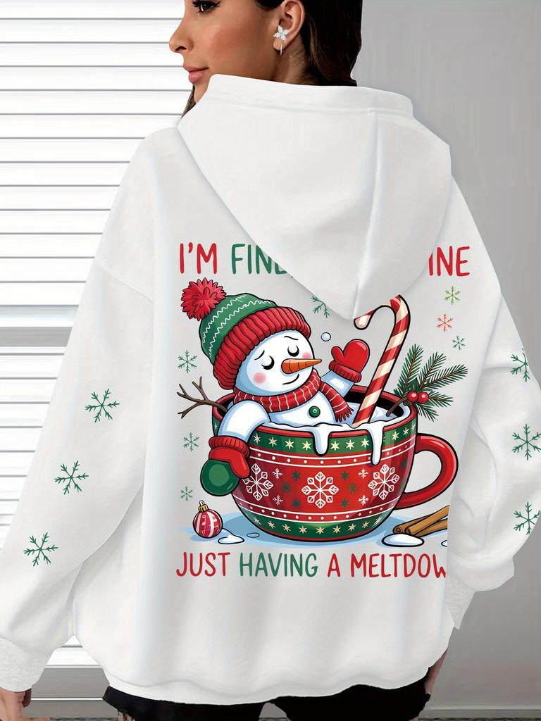 Bequemer Christmas Hoodie in Übergröße mit lustigem Schneeprint, perfekt für die Feiertage. Weich