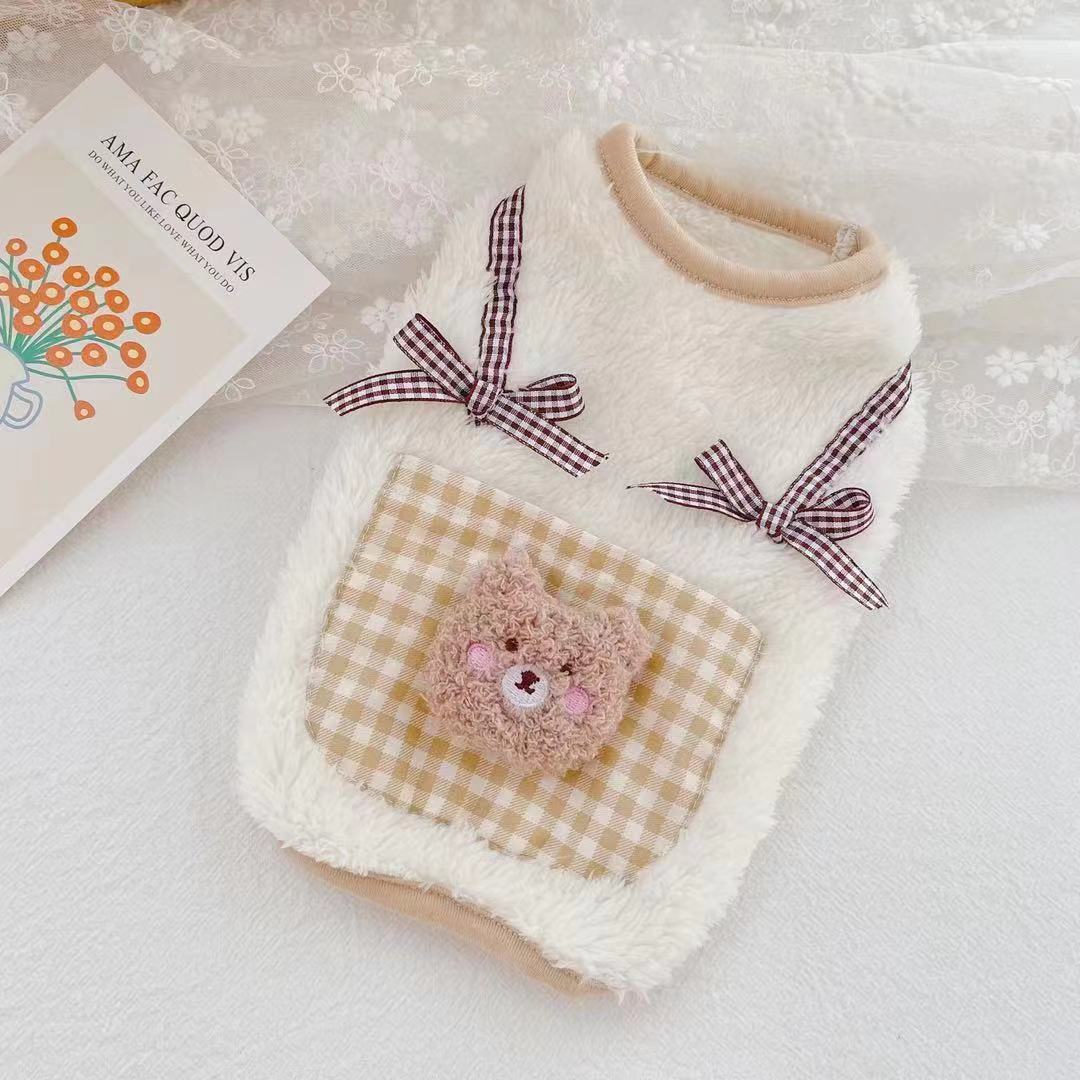 

Флисовый меховой жилет-свитер для питомца, собаки, кошки, панды, щенка, милого плюшевого мишки, теплая одежда для осени и зимы, маленький жилет S(1.5kg-2kg)