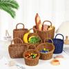 Woven Rattan Hanging Basket Hanging Wall Shelf Basket Garden Plant Baskets  Kitchen Decoration