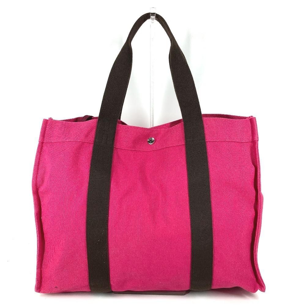 Hermes With Porch Sac De Plage GM Tote Bag Shoulder Bag Canvas pink/Black