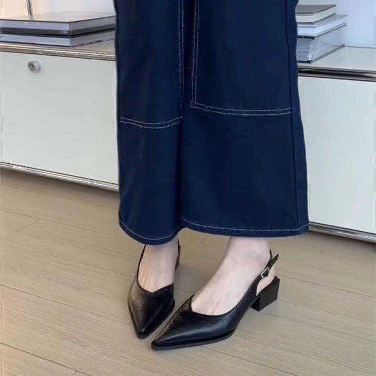 Black Sandals Women Summer New Women's Sandals Pointed Pumps Women Shoes Office Dress Shoes Sexy Square Heel High Shoes