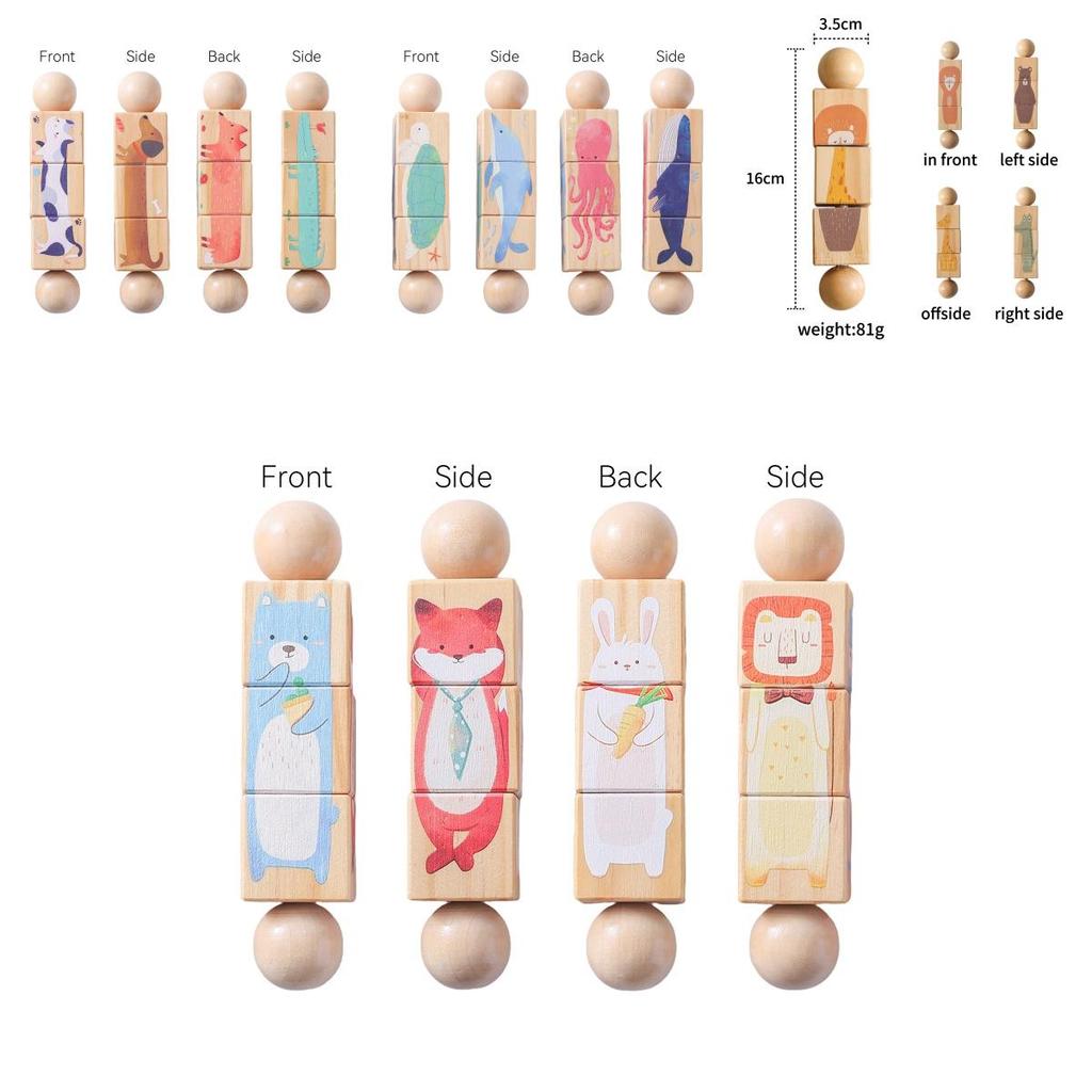 Wooden Rotating Animal Fox Lion Shaped Matching Toy With Grasping And Chewing Features For Early Learning
