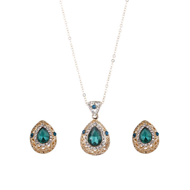 1set/3pcs (Necklace + Earrings) Women's Elegant Jewelry Set Water Drop Pendant Crystal Diamond Women's Jewelry Set