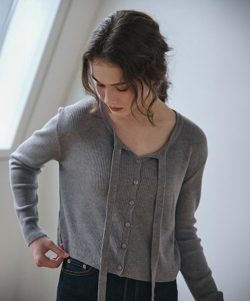 Vem.Ver Ribbon Tie Knit Cardigan_Gray