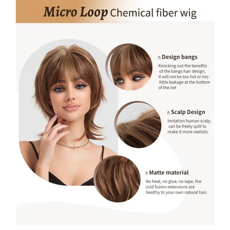 Brown Ombre Layered Pixie Cut Synthetic Wig With Air Bangs Women Heat Resistant Fiber Full Cap