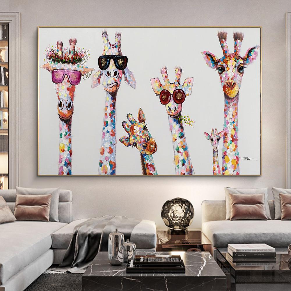 Abstract Giraffe Canvas Art Paintings On The Wall Colorful Animals Art Prints African Animals Art Pictures for Living Room Wall Background