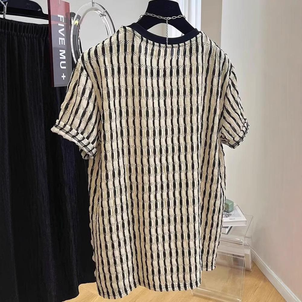 Tricou de cuplu de vară pentru bărbați, cu mâneci scurte, cu dungi goale, cu gât O, stil hip-hop stradal, high street, pentru îmbrăcăminte