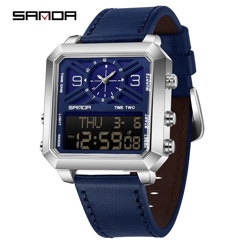 Sanda Brand Business Sports Square Dual Display Men's Quartz Waterproof Led Analog Digital Countdown Electronic Male Watch
