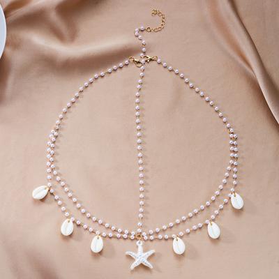 Boho Beach Pearl Shell Head Chain for Women Gold Tone Starfish Forehead Hair Jewelry Summer Vacation Festival Headpiece