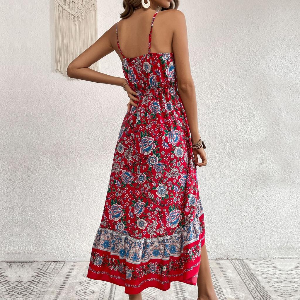 Amazon cross-border foreign trade summer new printing skirt European, American bohemian style suspender dress women
