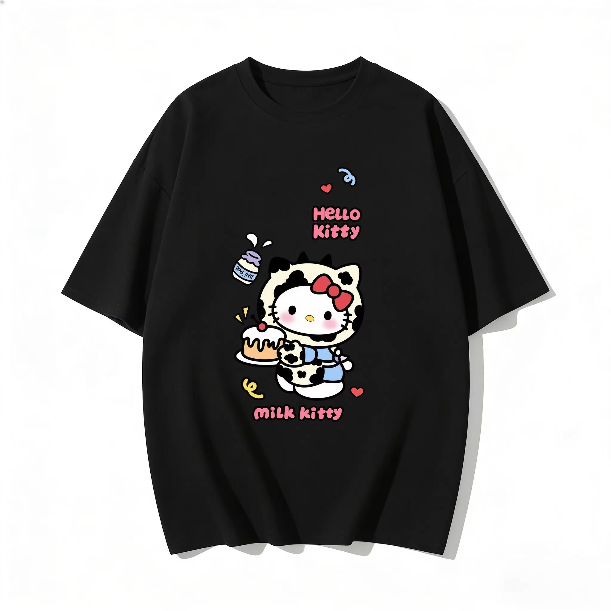 

2026 new Summer HelloKitty Cute Graphic Tee Casual Short Sleeve Cotton Top for Women Girls Kawaii Cartoon Print Streetwear S