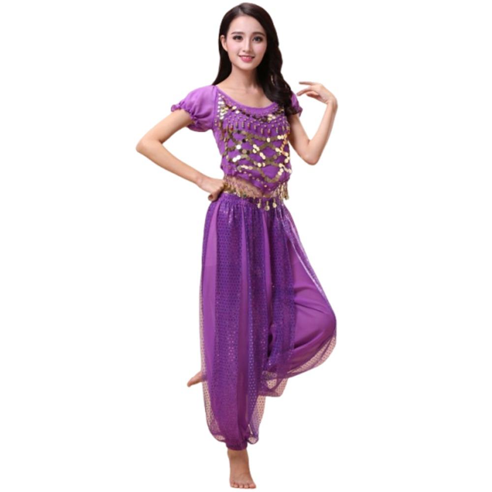 

2Pcs/set Charming Sequin Tassels Belly Dance Costume Set Harem Pants Crop Top Sequin Tops Nightclub Stage Dance Wear Festivals M фиолетовый