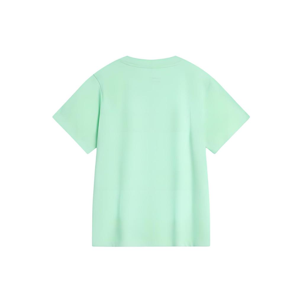 Li-Ning Sports Lifestyle Series Letter Floral Print Sweat-Absorbing Round Neck Loose Sports Short Sleeve T-Shirt Women Tops Cool-Green AHSU354-3