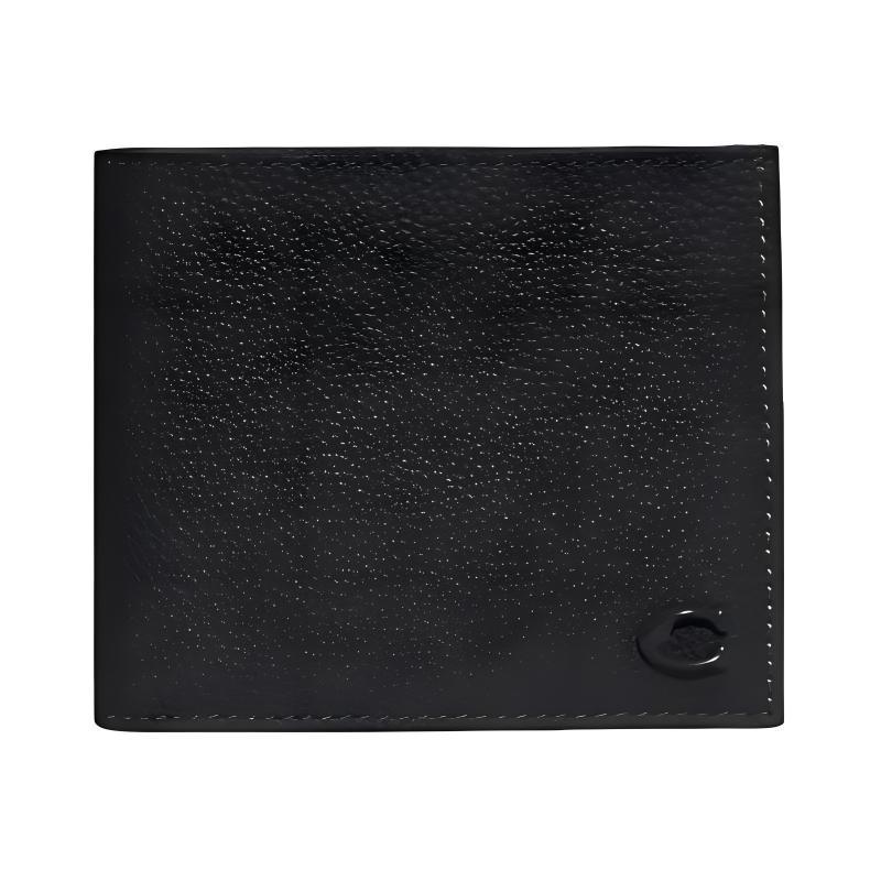 COACH Billfold Wallet 11 Multi-Card Slot Open Pocket Polished Pebbled Cow Leather Wallet Mini Men s Black чёрный