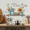 Kreatives Küchengeschirr mit Sonnenblumen und Schmetterlingen Wandaufkleber Selbstklebend Abnehmbar für Küche Esszimmer Hintergrund Heimdeko