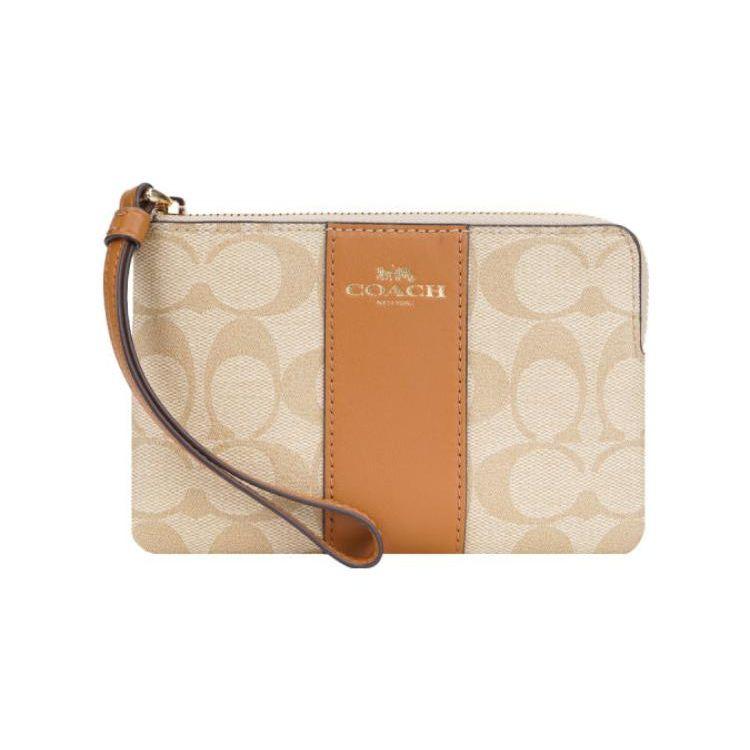 Coach Corner Zip Wristlet Signature Canvas Light Khaki Rose 58035-IMNLJ Basic Set (Bag+Dust Bag)