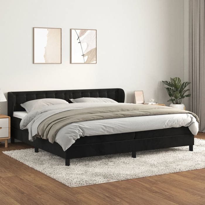 3127753 vidaXL Bed with Box Spring and Mattress Black 200x200 Cm Velvet
