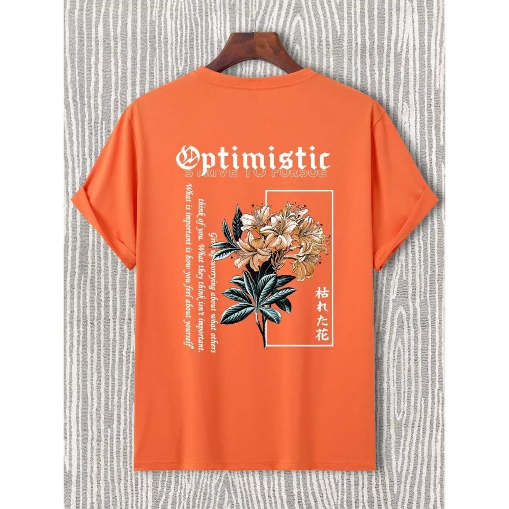 Optimistisches Streben nach Porsue Harajuku Blumendruck Herren T-Shirt Übergroße lockere T-Shirts Baumwoll-T-Shirts Atmungsaktive T-Shirts