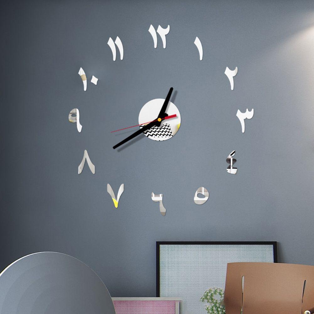 Self-adhesive Sticker Home Decoration Silent Quartz DIY Wall Clock Mirror Surface Coffee Cups Decal