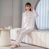Mao Ma Sha Damen Pyjama-Set, Langarm, Lange Hose, Strickjacke, Große Größen, Revers-Design, Für Zuhause oder Draußen, Frühling/Herbst.