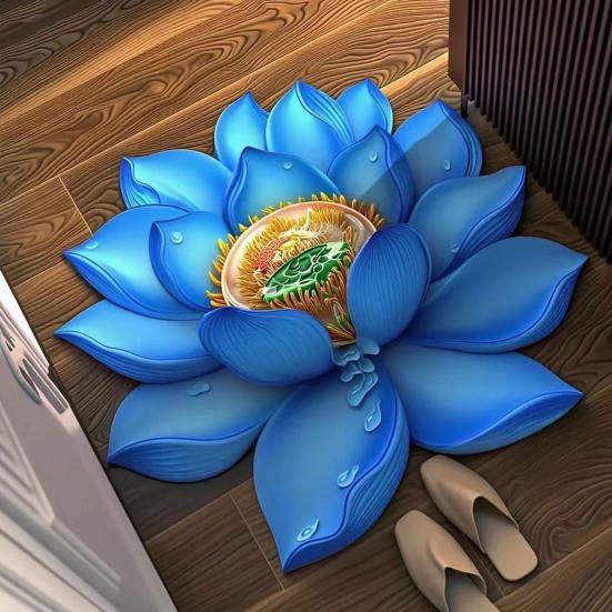 Bodenmatte 3D Blumendesign Rutschfest Wasserdicht Abriebfest Bodenteppich Knieend Yoga Meditationskissen