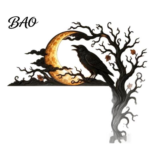 Seasonal Home Ornaments Halloween Raven Moon Door Corner Decor, Spooky Dead?Tree Crow Wall Hanging Gothic Aesthetic Gifts Ornament, Mystical