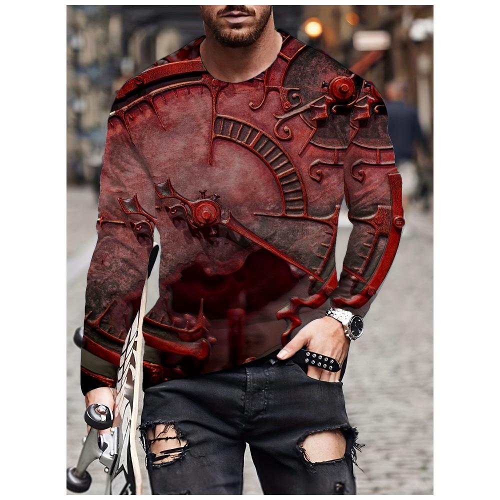 

Футболка с длинным рукавом с 3D-принтом, рисунком якоря и компаса, верхняя часть, весна и осень, мужская ретро-футболка свободного покроя с круглым вырезом 2XL