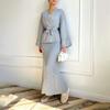 V-neck Lace-up Elegant High Waist Skirt 2 Pieces Knitting Suit Skirt 2-Piece Knitted Set