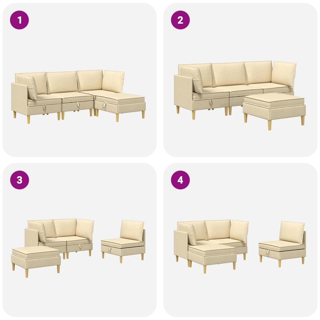 Modular Sofa Set with Storage Space 4 Pcs Cream Fabric