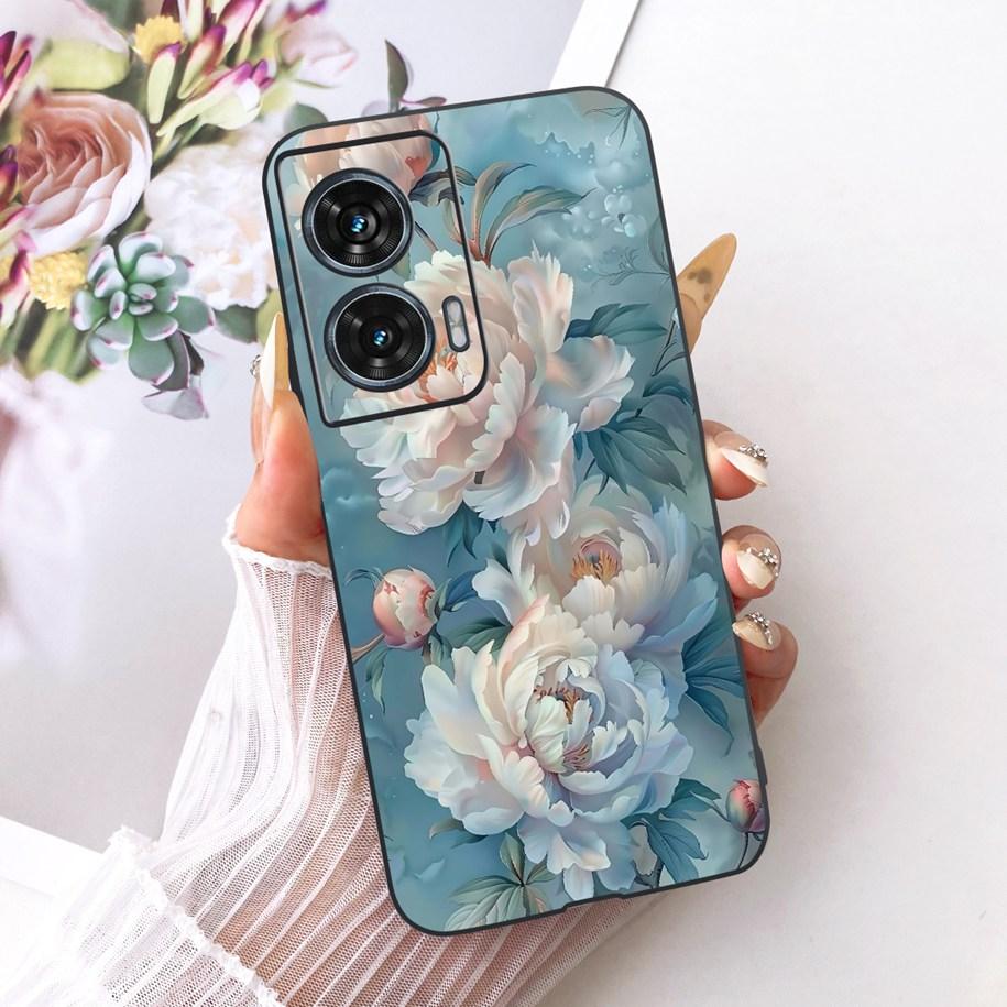 Hülle Für Motorola Edge 50 Fusion Cover XT2429-1 Beliebte Blume Weiche Schwarze Silikon Handyhüllen Für Motorola G96 5G MotoG96 Funda