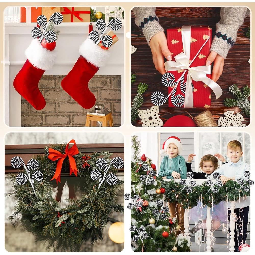 6 Pcs Christmas Tree Picks Decoration Sandworm Decor Woolen Candy Curly Pick Xmas Toppers Branches with Bells for Party Supply