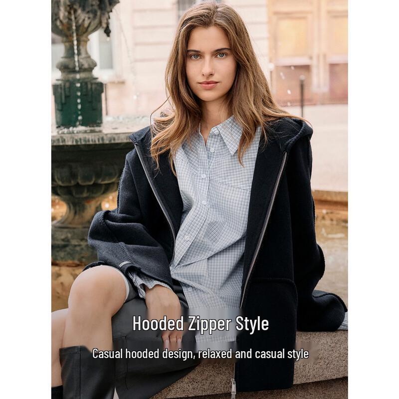 ELLE Women's Wool-Blend Hooded Short Coat