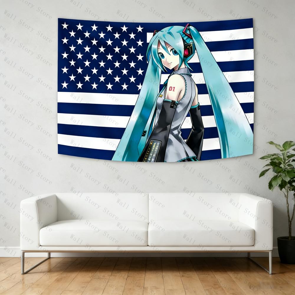 

Miku American Flag Tapestry Anime Background Dormitory Bedhead Tapestry Living Room Tapestry Bedside Sofa Background Tapestry 74x94cm(29x37in)
