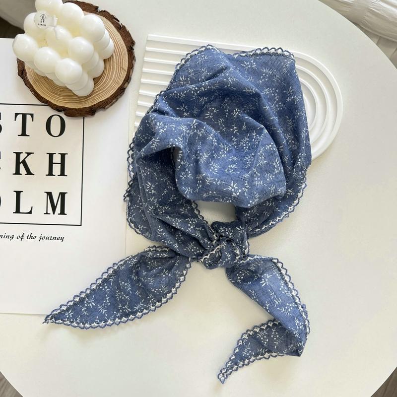 2025 Flower Neck Scarf Shawl Summer Triangle Hair Head Wrap Headband Handkerchief Hair Ties Bandanas Hair Ribbon For Women