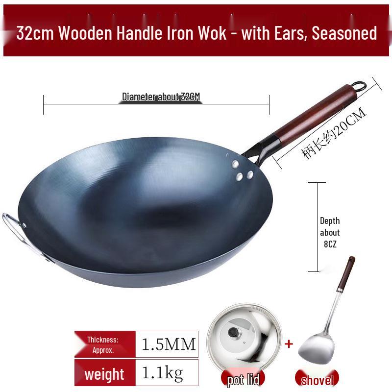 Zungenspitzen-Eisen-Pfanne – Runder Boden, Geschmiedete Unbeschichtete Antihaftpfanne für den Haushaltsgebrauch