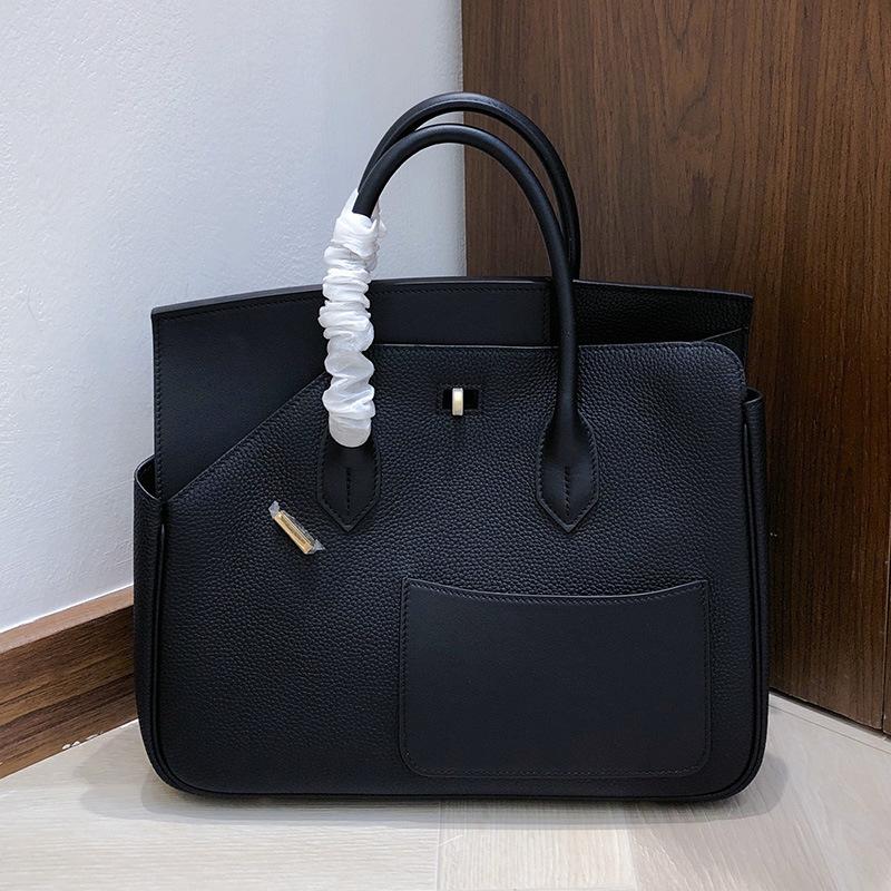 

Высококачественная сумка из коровьей кожи высшего слоя платиновой отделки с лоскутным контрастом цветов из кожи неправильной формы, женская сумка, сумка-тоут, карманная сумка большой вместимости 30x12x25cm золотой/чёрный