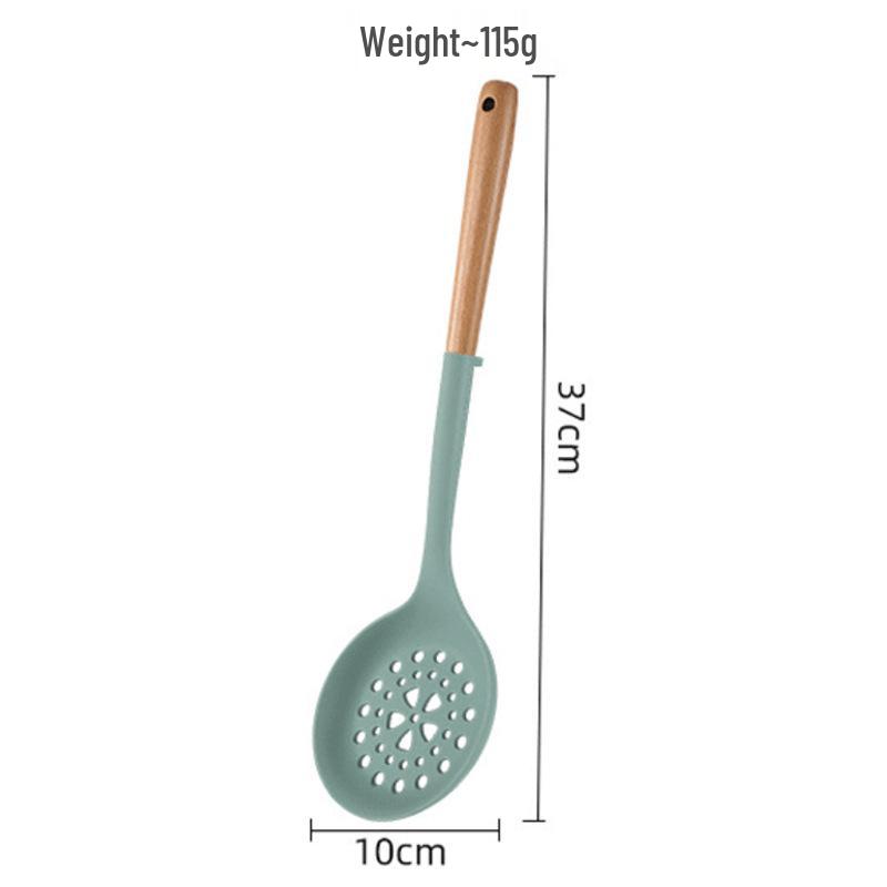 High-Temp Resistant Silicone Spatula Set: Non-Stick Pan Safe, Wooden Handle, Slotted Skimmer, Stand-Up Rice Spoon.