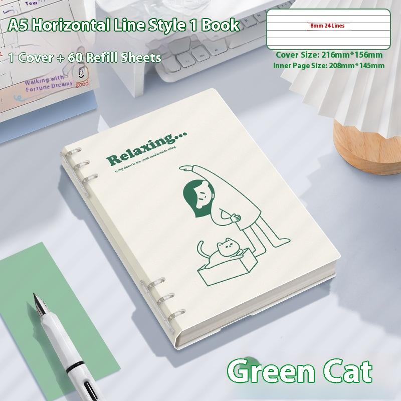 Notebook Loose-Leaf 60 Sheets/120 Pages A5/B5 Loose-Leaf Binder Notebook Puppy/Panda/Dinosaur/Capybara Horizontal Line