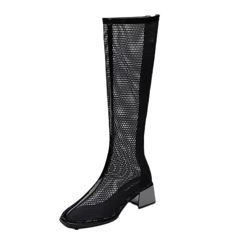Women's Summer Boots Luxury Elegant Long Shoes For Women Trend 2024 Comfortable Mesh Black Heeled Outdoor Fashion High Boots