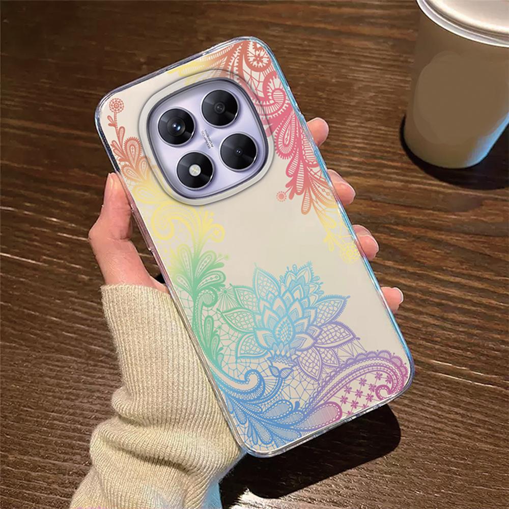 Romantic Lace Pattern Phone Case For Xiaomi Redmi Note 14 Pro 14C 6.88" Transparent Clear Shockproof Flower oil Painting Cover