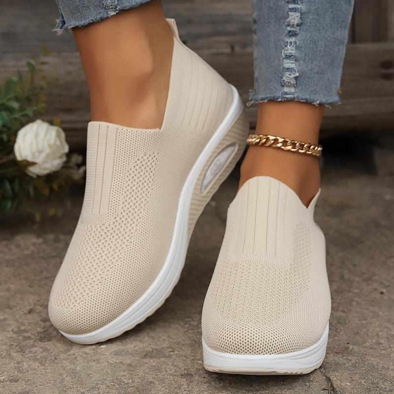 Modne Oddychające Dzianinowe Sneakersy na Koturnie Kobieta Wiosna Jesień Wsuwane Platformowe Sneakersy Sportowe Kobieta Plus Size Gruba Podeszwa Buty do Chodzenia