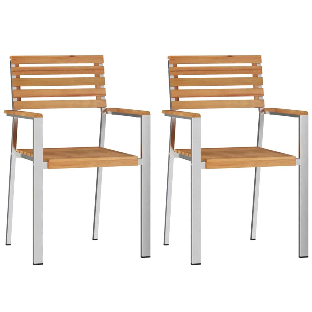 Garden Chair 2 Pcs Solid Teak Wood and Stainless Steel
