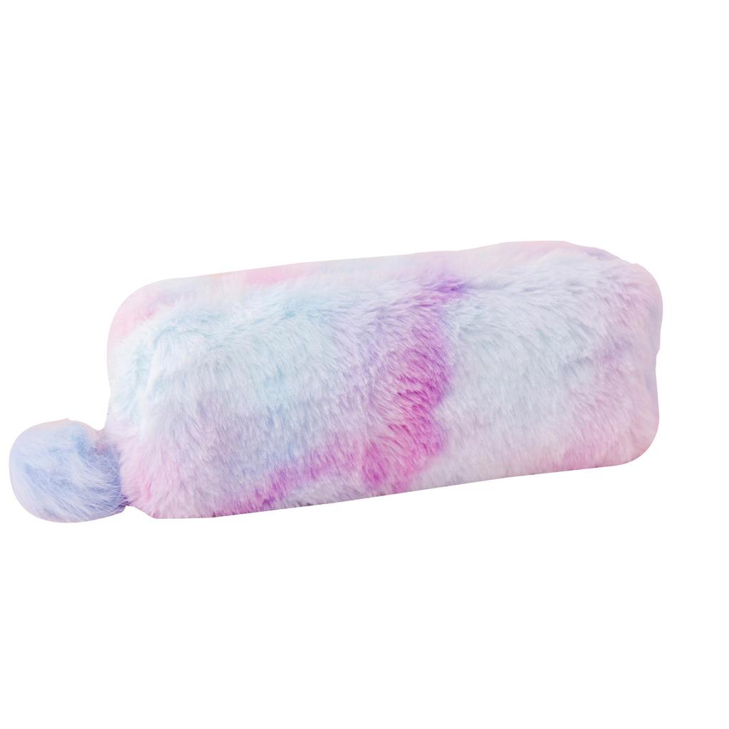Korean Style Gradient Plush Pencil Case - Cute Octagonal Bag for Girls