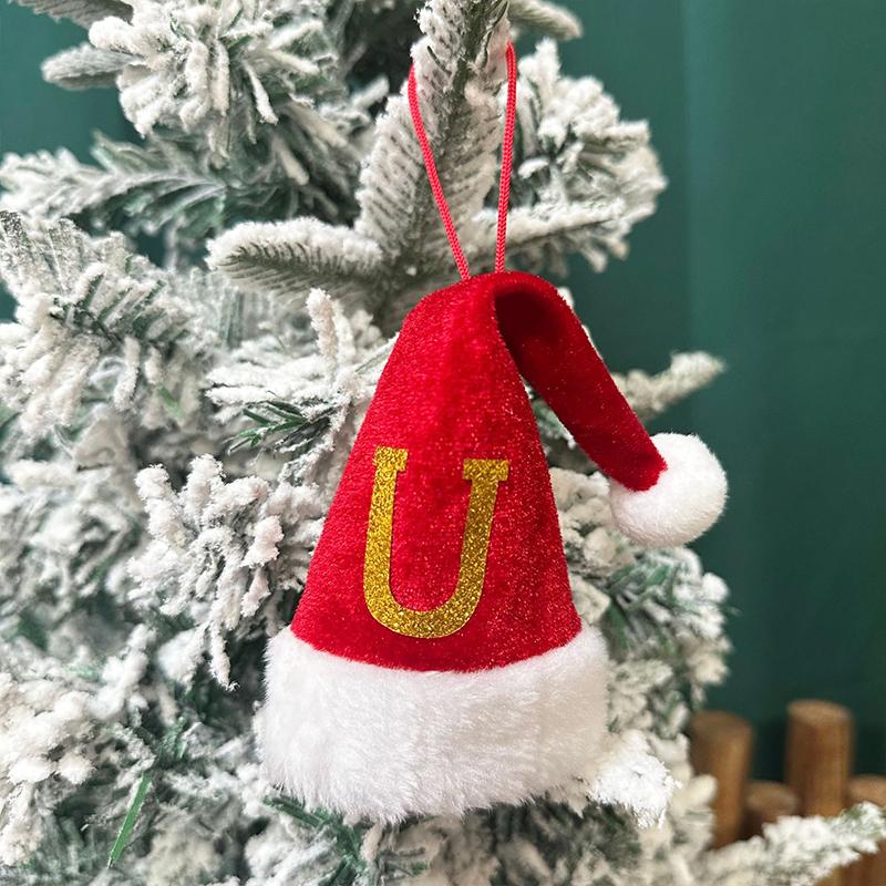 Mini Letter Christmas Hat Christmas Tree Pendant Decorations Hanging Ornament Cute Plush Velet Santa's Hat Christmas Home Decor