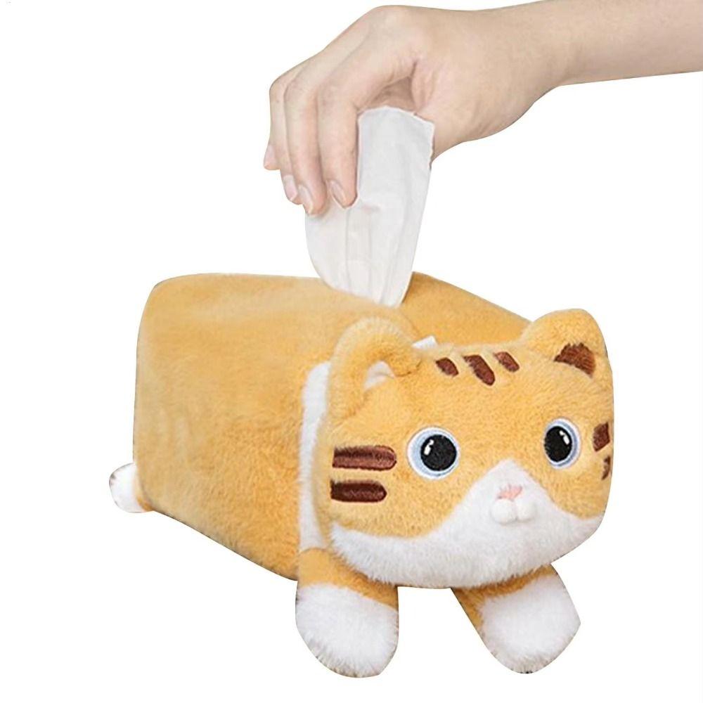 Cartoon Plush Cat Napkin Box Soft Paper Towel Dispenser Car Seat Tissue Box Auto Accessories