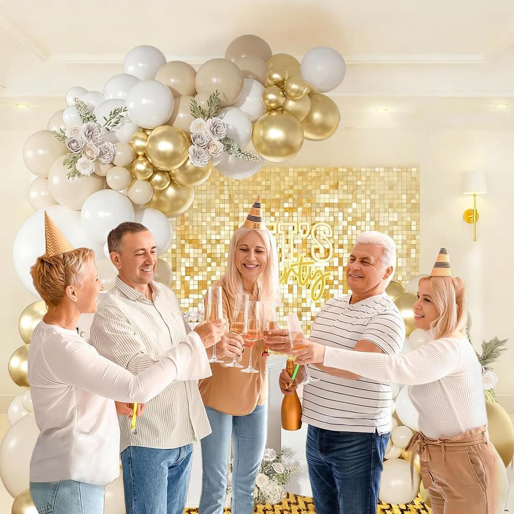 Sand White Balloons Garland Kit White Gold Balloon Arch Gender Reveal Birthday Party Baby Shower Wedding Anniversary Decoration