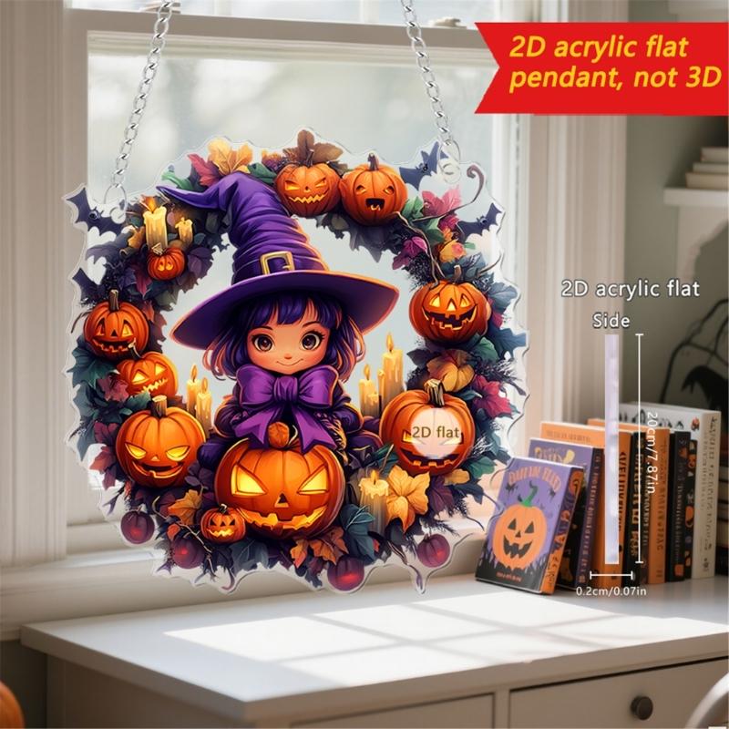 Cartoon Halloween Ghostly 2D Flat Acrylic Wall Decors Light Hanging Craft Ornament For Home Office School Decoration